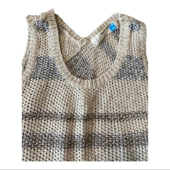 Anthro | Sparrow Sleeveless Vest Cotton Linen Blend Cream Gray Stripe Sweater XS - Picture 2 of 6
